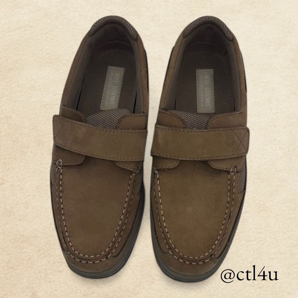 Men's Reel Legends Admiral Neutral Brown Leather Boat Shoe Loafers Size 10 1/2